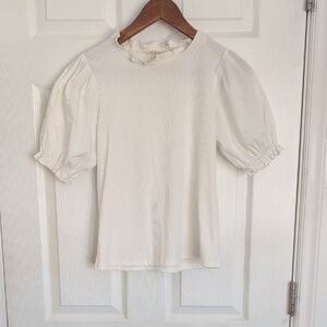 Hayden Girls Cream Puff Sleeve Ruffle Neck Top